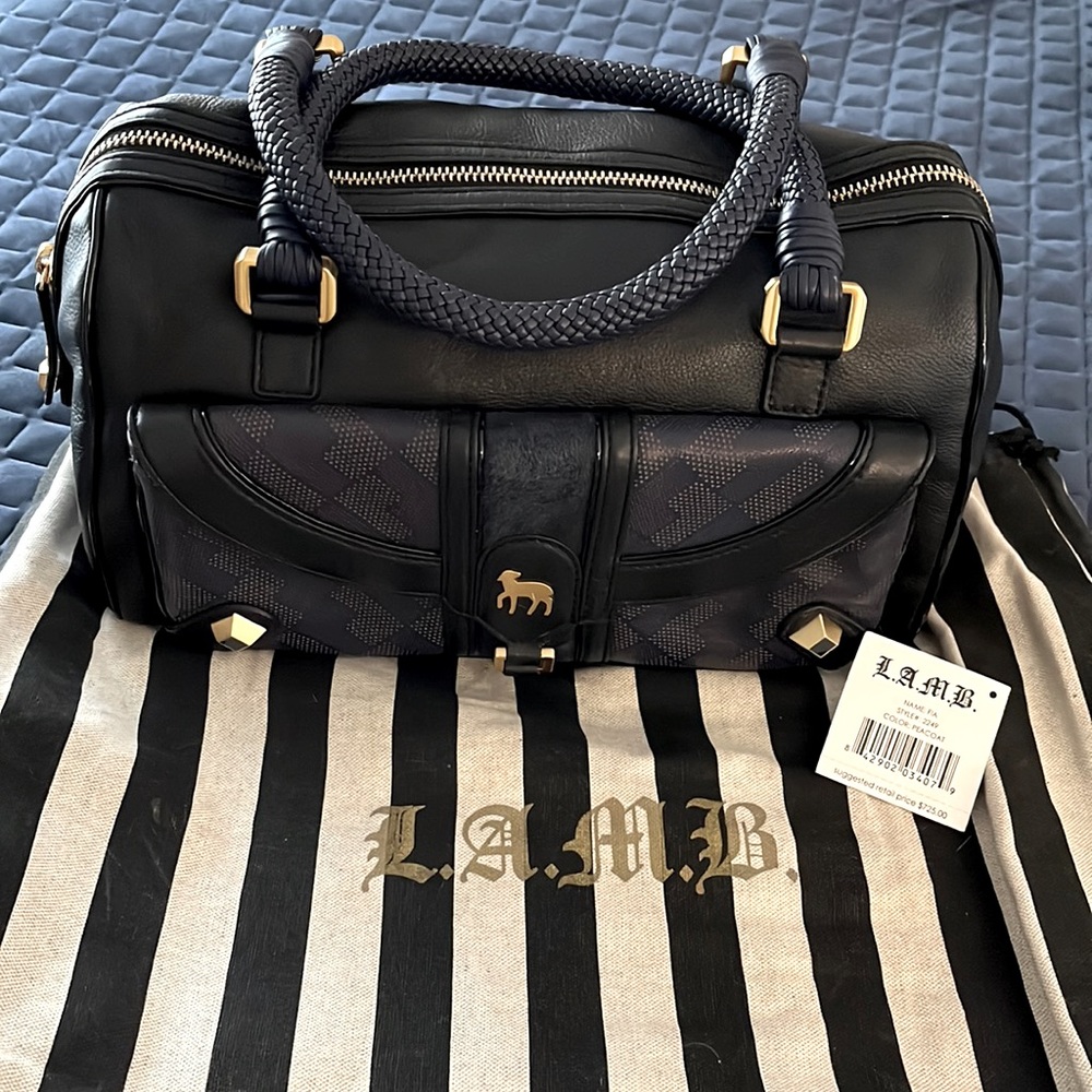 Gorgeous, Pristine L.A.M.B. Black Navy Large Leather Satchel Bag